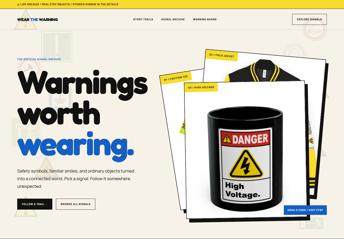 Wear the Warning live homepage